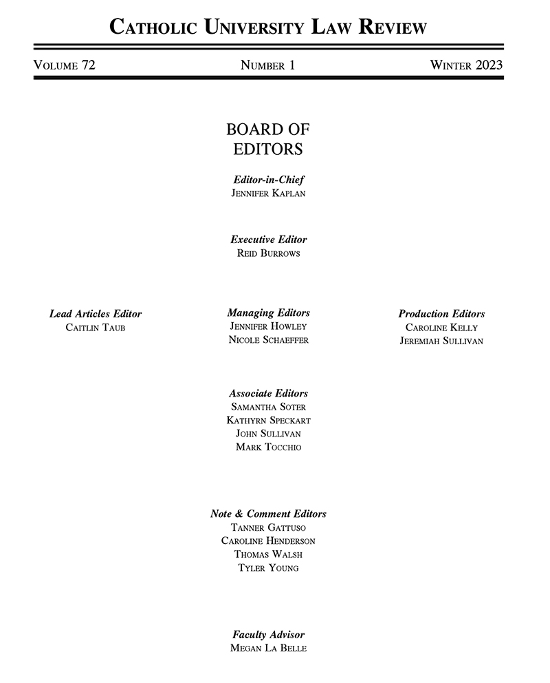 Law Review Volume 72 masthead